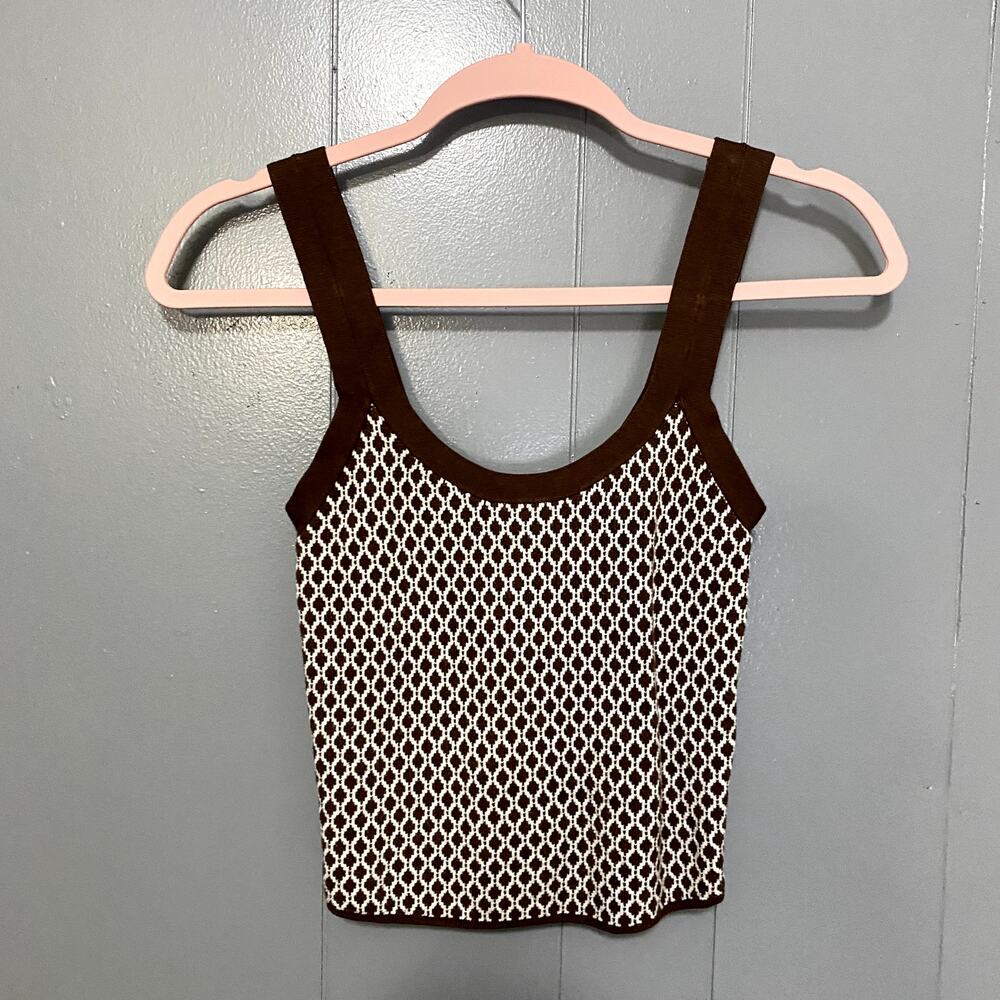 Abercrombie & Fitch Brown Geo Print Knit Scoop Neck Classic Preppy Tank Top XS
